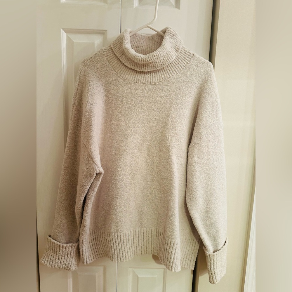 Merokeety Cozy Chunky Knit Turtleneck Sweater | Oversized Cream/Oatmeal - Size L - Picture 3 of 9